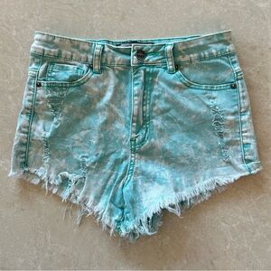 Distressed Aqua Denim Shorts